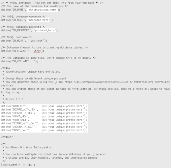 将数据库名称、用户和密码添加到 wp-config 文件。