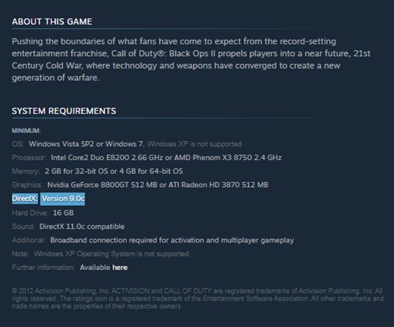 Steam 上的 DirectX 版本