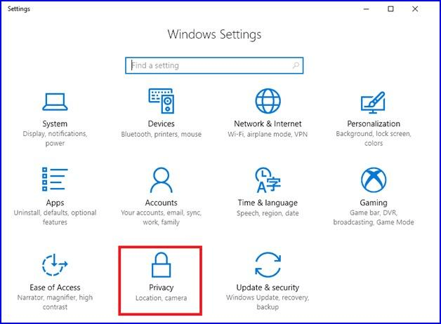 打开 Windows 设置隐私选项