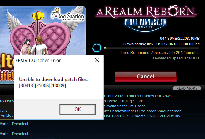 ffxiv 无法下载补丁文件
