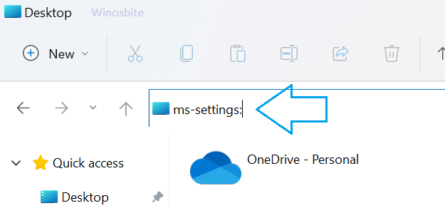 键入 ms-settings: 在地址栏中打开 Windows 11 中的设置