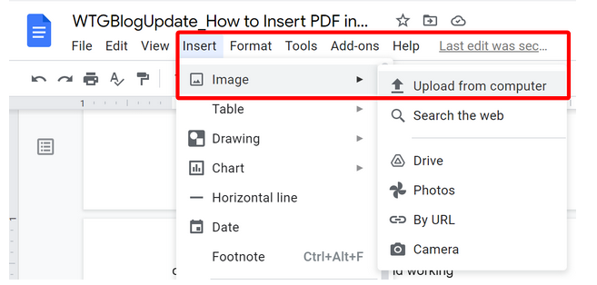 将 PDF 插入 Google 文档