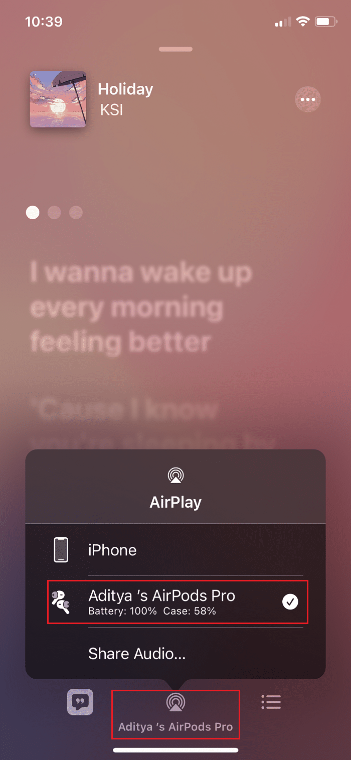 点击 Airplay，然后选择你的 AirPods