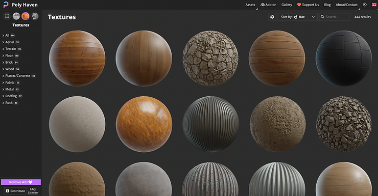 Poly Haven 网站上多个纹理球的屏幕截图