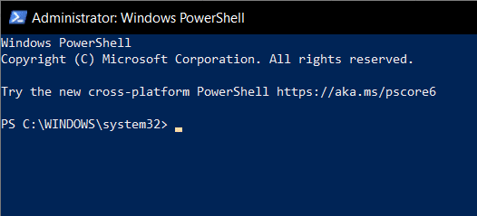 屏幕上将启动深蓝色提示“Administrator Windows PowerShell”