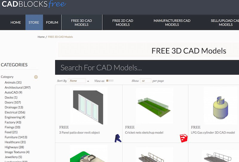CAD Blocks Free 的 CAD 模型范围